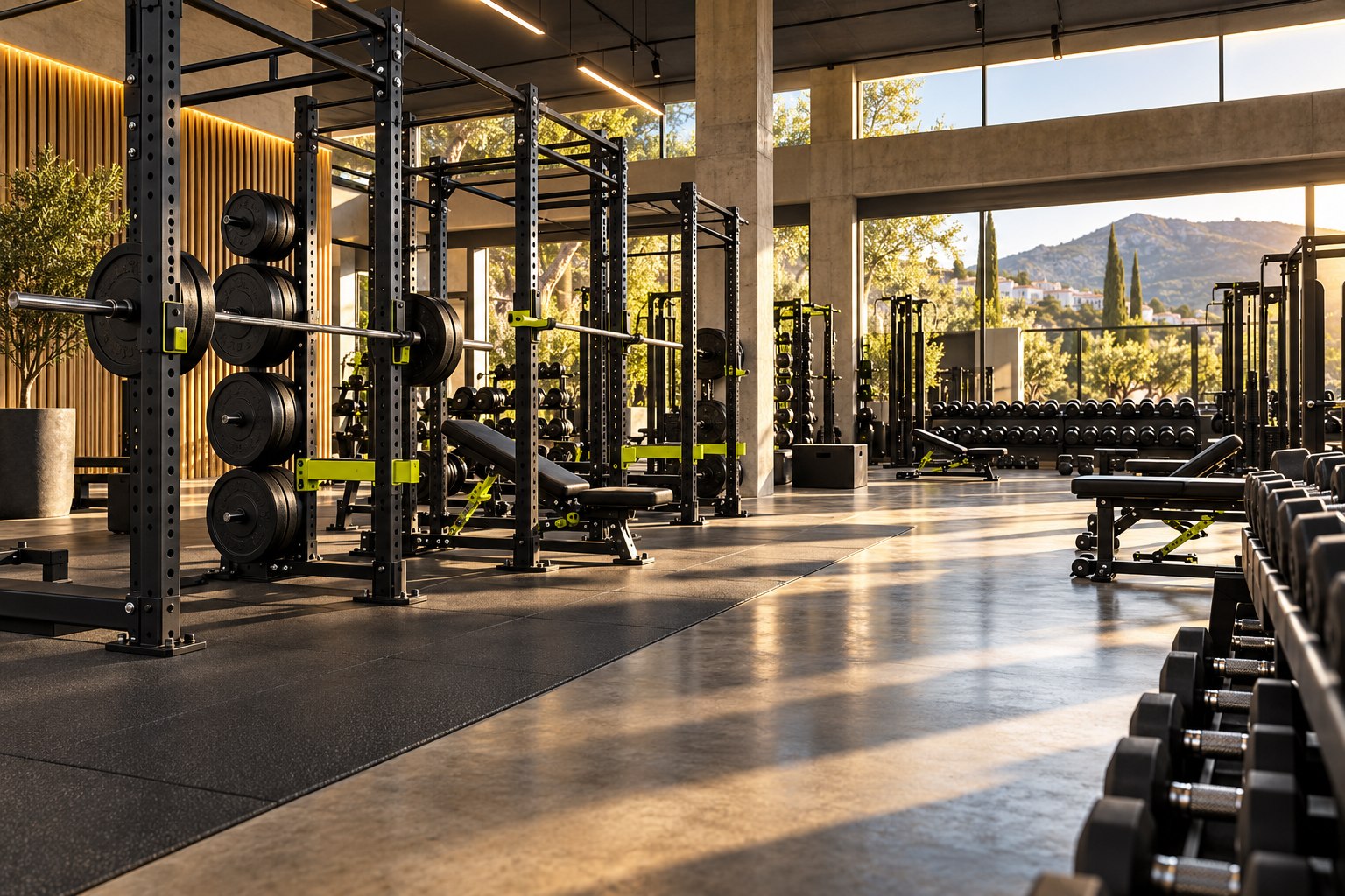 Interior ilustrativo de un gimnasio, generado con IA